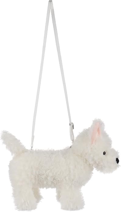 Apricot Lamb West Highland Dog Shaped Crossbody Plush Purse for Toddlers and Teen Girls, Stuffed Animal Shoulder Bag, Kids Fashion Handbags