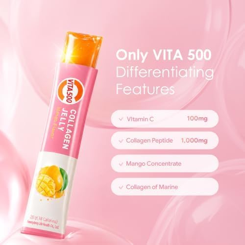 KWANGDONG Vita500 Marine Collagen Stick Jelly, Mango, 20g x 15 Sticks