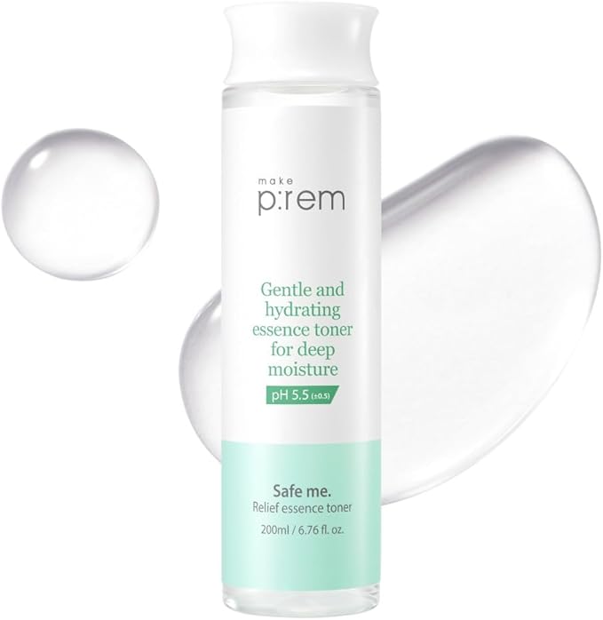 Make P:REM Safe Me. Relief Essence Toner, Quick and Deep Hydrating Face Toner, All Skin Types, 24-Hour Moisturizing, EVE Vegan, Korean Skin Care (6.76 fl oz, 200ml)