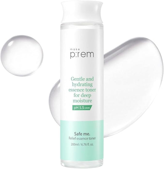 Make P:REM Safe Me. Relief Essence Toner, Quick and Deep Hydrating Face Toner, All Skin Types, 24-Hour Moisturizing, EVE Vegan, Korean Skin Care (6.76 fl oz, 200ml)
