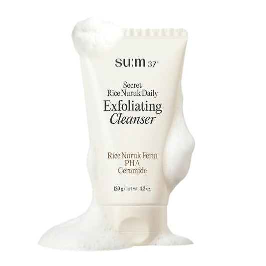 SU:M Secret Rice Nuruk Daily Exfoliating Cleanser (4.23 Fl Oz) - Soft Micro Foam Gentle Scrub Wash with PHA & Ceramide - Hydrating, Non-Irritating Pore Cleansing for Smooth Skin, Korean Skin Care