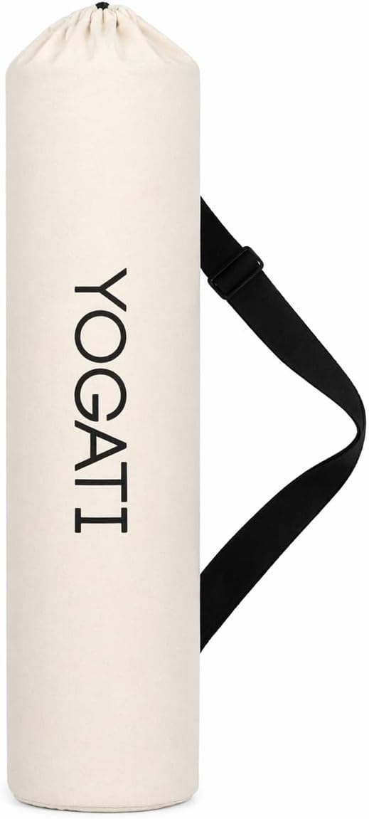 YOGATI® Cotton Yoga Mat Bag with Adjustable Strap | Durable Yoga Bag for Mats, Perfect for Pilates and Fitness Enthusiasts | Can Fit Thick and Even Wide Yoga Mats to Protect and Carry Around - Beige
