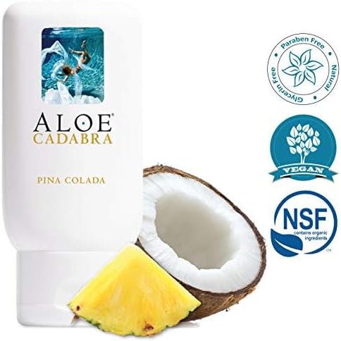 Aloe Cadabra Flavored Personal Lubricant & Vaginal Moisturizer, NSF Certified Organic Edible Aloe Lube for Men, Women & Couples, Non-Staining, pH Balanced, Toy Compatible (Pina Colada, 2.5oz, 5 Pack)