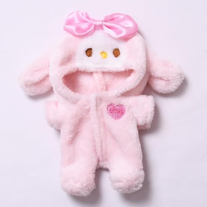 Pink Bunny Clothes for Doll, 17cm Clothes Set for Dolls, Cute Doll Keychain Accessories, Furry Faking Animal Style Outfit for 15 / 17cm Doll's Jumpsuit