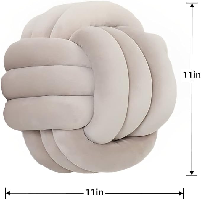 Knot Pillow Ball Round Cushion Pillows, Children Room Decoration Plush Toys Calming Stress Relief Toy (Light Gray,11in/28cm)