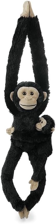 2pcs Chimpanzee Hanging Stuffed Animal Mother with Baby Hangs Plush Toys, Hooks and Stuffed Animals with Rings for Kids 4-8, Gifts for Boys and Girls（Black）