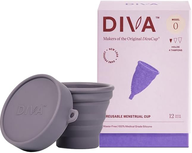 DIVA Cup & Shaker - Medical Grade Silicone Cup for Period Care - Reusable Menstrual Cup with Shaker for On-the-Go Cleansing - Wear Up to 12 Hours - Model 0 (Slim Vaginal Canals & First-Time Users)