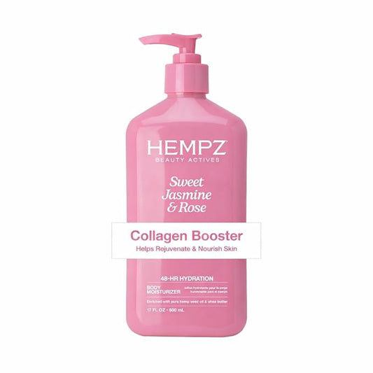 Hempz Sweet Jasmine & Rose Herbal Body Moisturizer for Women, 17 Fl. oz. - Moisturizing Lotion with 100% Pure Hemp Seed Oil, Collagen, Shea Butter - Hydrating Vegan Lotion for Dry Skin