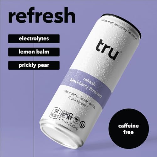 Tru Refresh Sparkling Wellness Drink – Blackberry Functional Seltzer with Electrolytes & Prickly Pear - Daily Hydration and Recovery with No Added Sugar – 12 fl oz Cans (12-Pack)
