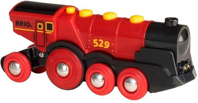 BRIO World Mighty Red Action Locomotive - Battery-operated Toy Train for Wooden Track - Motorized Train with Light & Sound - Compatible with All BRIO Railway Sets - Interactive Play - Kids Ages 3 & Up