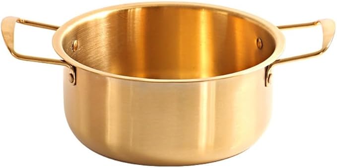 Korean Ramen Cooking Pot 17.6cm - Stainless Steel Mini Hot Pot Design Noodle Pot for Induction & Gas Stove, Easy-Clean Gold