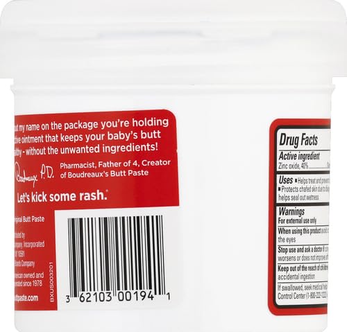 Boudreaux’s Butt Paste Max Strength Diaper Rash Cream for Baby, Ointment With Zinc Oxide, 14 oz Flip-Top Jar (Pack of 2)