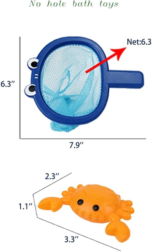 Baby Bath Toys 1 Pcs Crab Animals Fishing Net with 2 Pcs Water Floating Sea Animals Crab Toys, Bathroom Pool Water Floating Accessory Duck Crab Frog Fishing Play Set for Toddlers