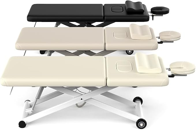 Olela 2 Motor Electric Stationary Massage Table, Heavy Duty Massage Table, 31.2" Wide Professional Massage Bed with Electric Backrest & Electric Lift, Metal X-Frame, PU Leather