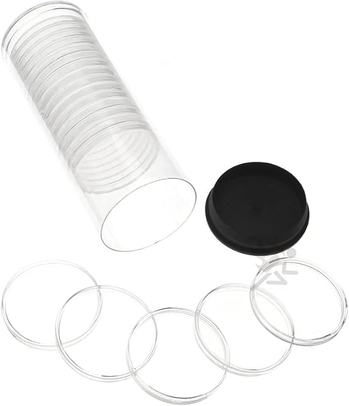 OnFireGuy Coin Capsule Storage Tube & 20 Air-Tite H40 Direct Fit Coin Holders for 1oz Silver Eagles (Black Plug Lid)