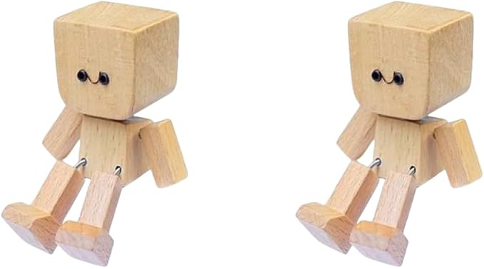 Charming Little Wooden Figure That Sways with 12PCS Expressions, Handmade Shaking Feet Wooden Car Dashboard Decorations or Dashboard, Office, Gifts-2pcs