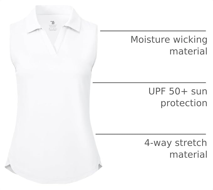 BGOWATU Women's Sleeveless Golf Polo Shirts Collared V Neck Tennis Tank Tops UPF 50+ Quick Dry Lightweight