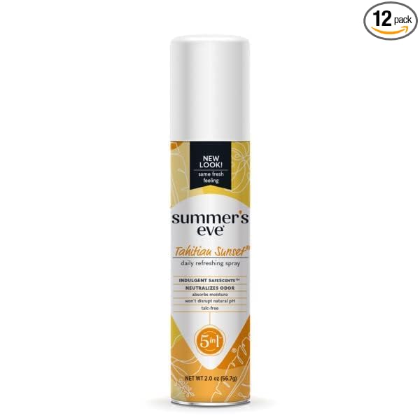Summer's Eve Tahitian Sunset Feminine Freshening Spray, Daily Intimate Deodorant, 5 in 1 Formula, Neutralizes Odor, pH Balanced, Gentle Fresh Scent, 2 Ounce (Pack of 12)
