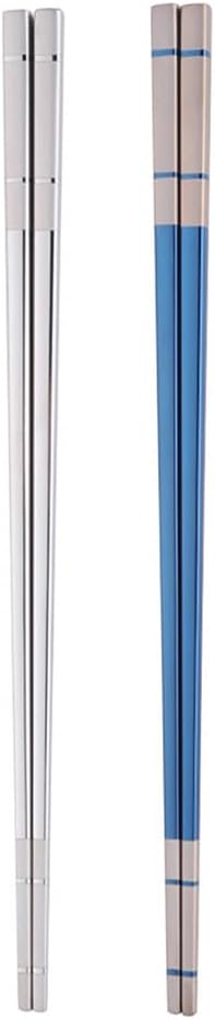 Reusable Stainless Steel Chopsticks,Dishwasher Safe , Easy to Use（2 PCS,blue&silver）
