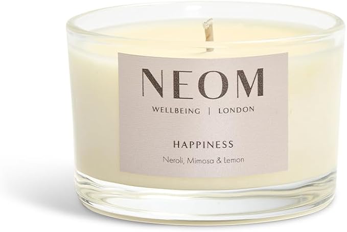 NEOM- Happiness Travel Candle, 125g | Neroli, Mimosa & Lemon | Essential Oil Candle