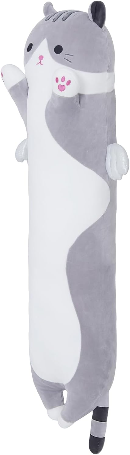 Long Cat Body Pillow for Kids, Cute Cat Stuffed Animals Gifts for Girls, Long Cat Plush Toy for Birthday, Soft Cat Plushies Pillow (Grey, 27.6in/70cm)