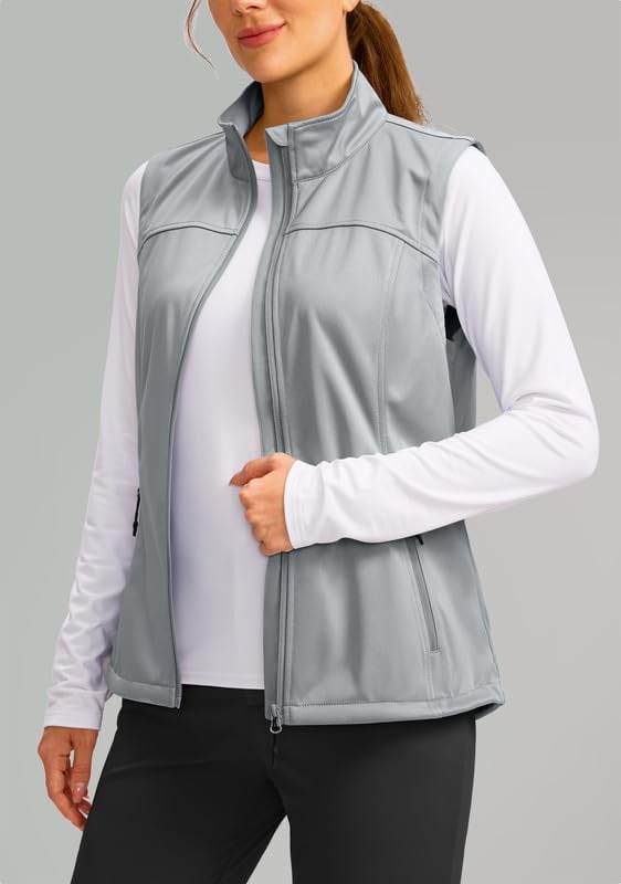 Soothfeel Women's Vest with Zipper Pocekts Lightweight Softshell Sleeveless Jacket Hiking Travel Golf Running Vest for Women