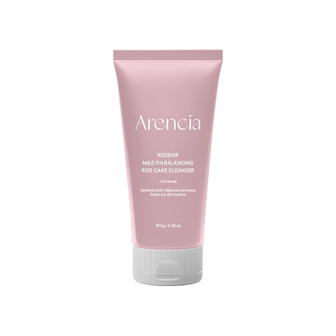 ARENCIA Rosehip Rice Cake Cleanser, pH Balancing Face Wash with Ceramide for Sensitive Skin, 150ml / 5.07 fl oz