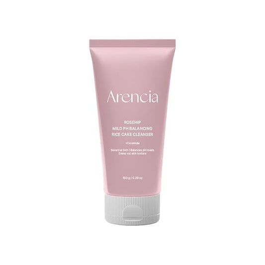 ARENCIA Rosehip Rice Cake Cleanser, pH Balancing Face Wash with Ceramide for Sensitive Skin, 150ml / 5.07 fl oz