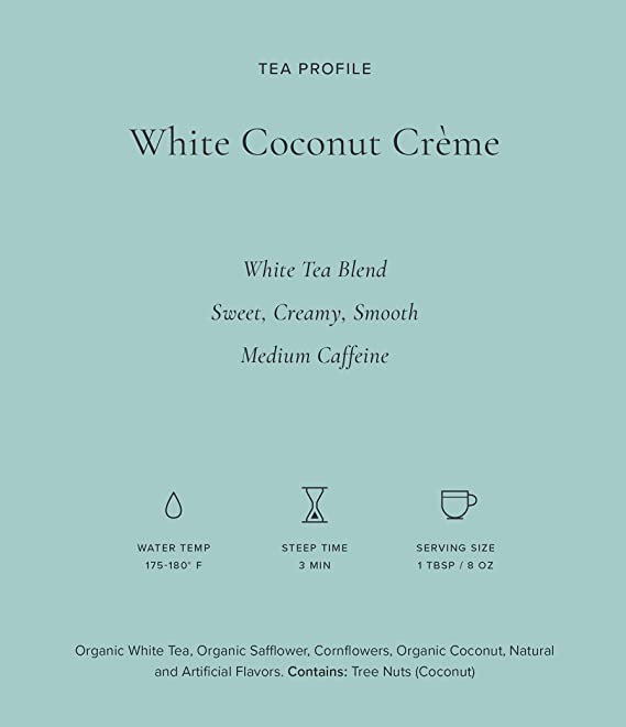 Art of Tea White Coconut Creme Tea 4oz Loose Leaf Refill Bag, Premium Organic White Tea with Coconut & Vanilla Notes, Tropical Creamy Dessert Tea, Smooth Hot or Iced Loose Leaf Tea