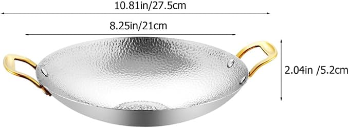 Kichvoe Stainless Steel Hammer Dry Pot Double Handle Cooking Pan for Ramen Hot Pot Seafood 10.82 X 8.26 X 2.04 in Lightweight Kitchen Tool
