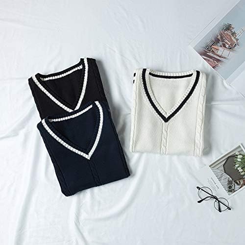 jinghuiyue Women’s V Neck Sweater Vest School Uniform Solid Color Sleeveless Knit Sweaters Pullover Tank Tops