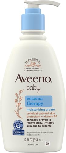 Aveeno Baby Eczema Therapy Moisturizing Cream, Natural Colloidal Oatmeal & Vitamin B5, Baby Cream for Dry, Itchy, Irritated Skin Due to Eczema, Paraben- & Steroid-Free, 12 fl. oz (Pack of 12)