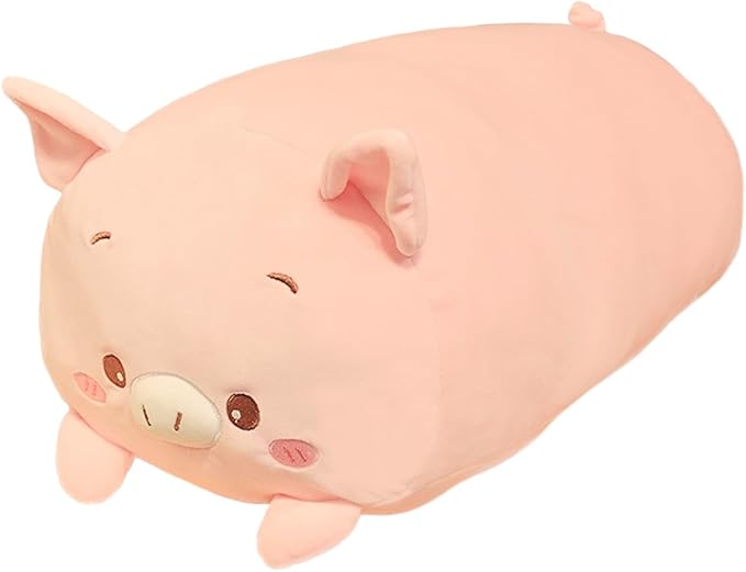 ELAINREN Giant Fluffy Pig Plush Body Pillow Soft Pink Pig Stuffed Animal Toy Cuddle Pigglet Plushie Cushion Decor Gifts for Xmas/23.6''