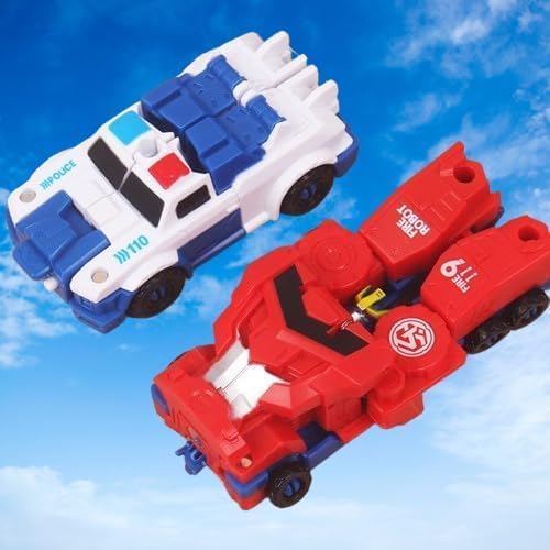 Magnetic Morphing Combination Robot Police Car Fire Truck Action Fiqure Transform Robot Toy for Boys,Girls,Teens, Adults…
