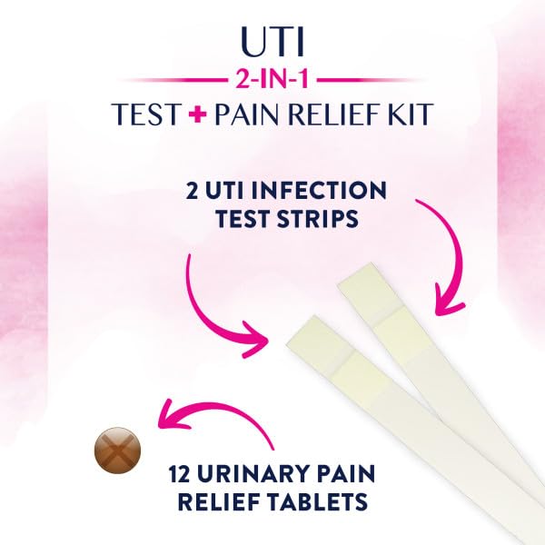Monistat Maintain UTI Test and Pain Relief Kit, UTI Test Strips and Urinary Pain Relief Tablets, Cranberry Flavor Coating, 2 Test Strips and 12 Tablets (Pack of 2)