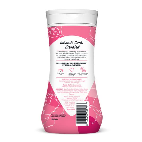Summer's Eve Sheer Floral Feminine Cleansing Wash, Daily Intimate Wash, Removes Odor, pH Balanced, Gentle for Sensitive Skin, 9 Ounce (Pack of 2)