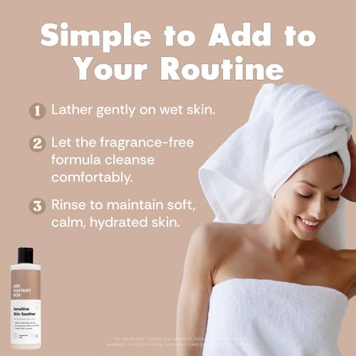 Her Fantasy Box | Sensitive Skin Soother Gentle Body Wash – Fragrance-Free Probiotic Cleanser with Chamomile, pH Balanced, Vegan & Cruelty Free, 16 oz