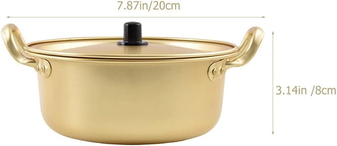Hemoton 1 Set Ramen Pot, Korean Ramen Cooking Pot with Lid Spoon and Chopsticks (1pair), Korean Ramen Noodle Pot Korean Stockpots with Double Handle (7inch/ 18cm)
