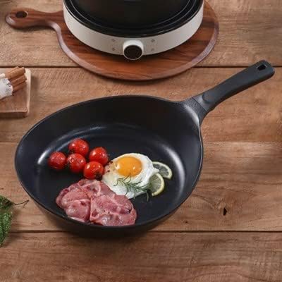 Vulcan Kitchen Nonstick 8-Inch All Black Profeesional Frying Wok Pan, Induction Compatible Cookware, Healthy Cooking Ceramic T-Coating Skillet, Flat Bottom Mini Stir Fry Pan, Made in Korea (20cm)