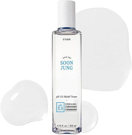 ETUDE SoonJung pH5.5 Relief Toner, Toner for Face, Hydrating Toner for Sensitive Skin, Vegan Face Toner, Panthenol, Madecassoside, Moisturizer, Korean Skin Care, Korean Toner, Beauty (6.76 Fl Oz)