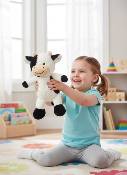 Cow Stuffed Animals Soft Plush Cute Cow Doll for Boys Girls 11.8in(Zhang NIU heibaise)