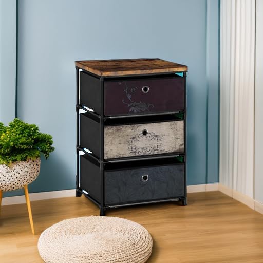 VASICAR Nightstand with 3 Drawers, Clothes Storage Organizer, Small Fabric Dresser for Bedroom, Closet, Entryway, Hallway, Nursery, Dorm