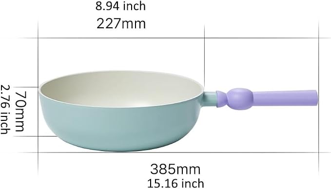 Neoflam Better Finger Kitchen Non Stick 9 Inch Stir Frying Wok Pan with Handle, Healthy Cooking Nonstick Ceramic Coating Skillet, Induction Compatible Cookware, Made in Korea (22cm Wok Pan)