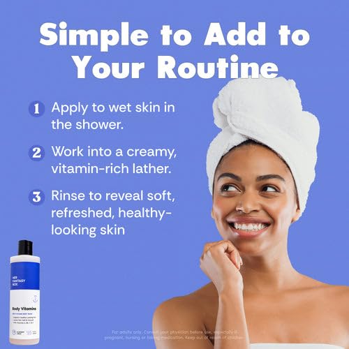 Her Fantasy Box | Body Vitamins Moisturizing Body Wash – Multi-Vitamin Cleanser with Vitamins A, B6, C & E, Hydrating & pH Balanced, Vegan & Cruelty Free, 8 oz
