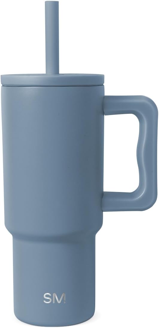 Simple Modern Kids 24 oz Tumbler with Handle and Silicone Straw Lid | Spill Proof and Leak Resistant | Reusable Stainless Steel Bottle | Gift for Kids Boys Girls | Trek Collection | Blue Dune