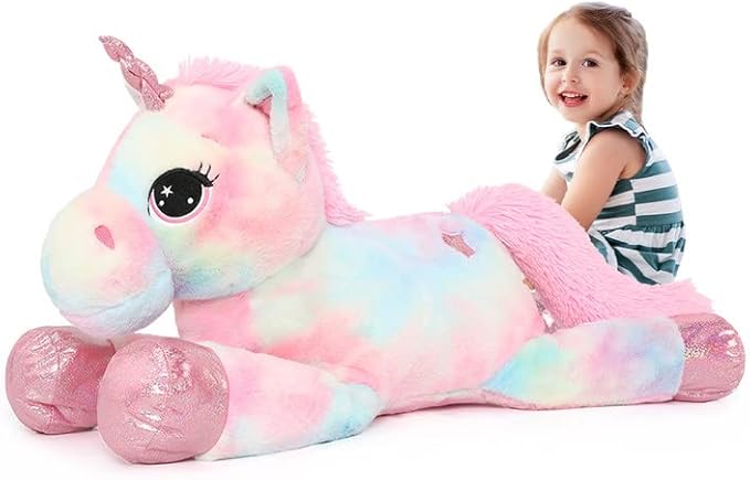 Tezituor 43in Giant Unicorn Stuffed Animal, Rainbow Pink Stuffed Unicorn Toys for Girls and Women, Big Unicorn Plush Gifts for Valentines Day, Christmas, Birthday, Party and Decorations