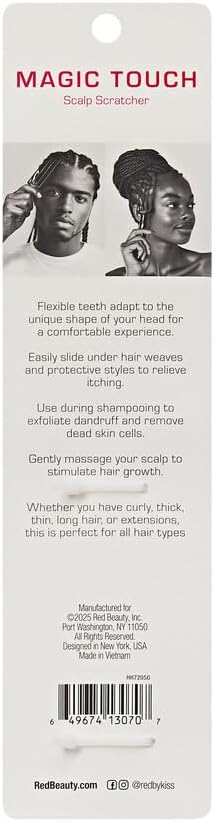 Red by Kiss Magic Touch Scalp Scratcher, Purple, Flexible Teeth Scalp Massager for Braids, Locs, Weaves, Wigs & Protective Styles, Itch Relief, Shampoo Exfoliating Brush