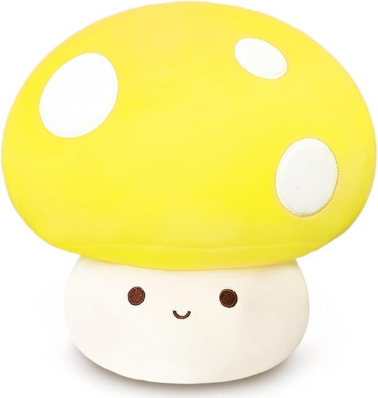 Cute Yellow Mushroom Plush Pillow, 3D Soft Mushroom Plushie Hugging Pillow Gift for Girls Kids Home Decor Christmas Birthday, 25cm