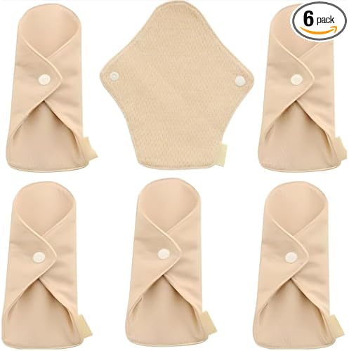 6-Pack Reusable Organic Cotton Panty Liners – 7.1" Washable Cloth Pads for Light Flow, Daily Use, Postpartum, Bladder Leaks