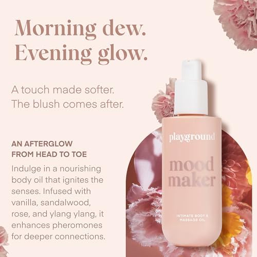 Mood Maker Massage Oil and Intimacy Oil, Pleasure Enhancing, Botanical Aphrodisiacs & Adaptogens, Vanilla Sandalwood Rose Ylang Ylang, 1-Ounce Bottle